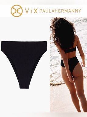 Vix Paula Hermanny Firenze Gigi Hot Pant Black High Cut Bikini Bottom L NWT $118